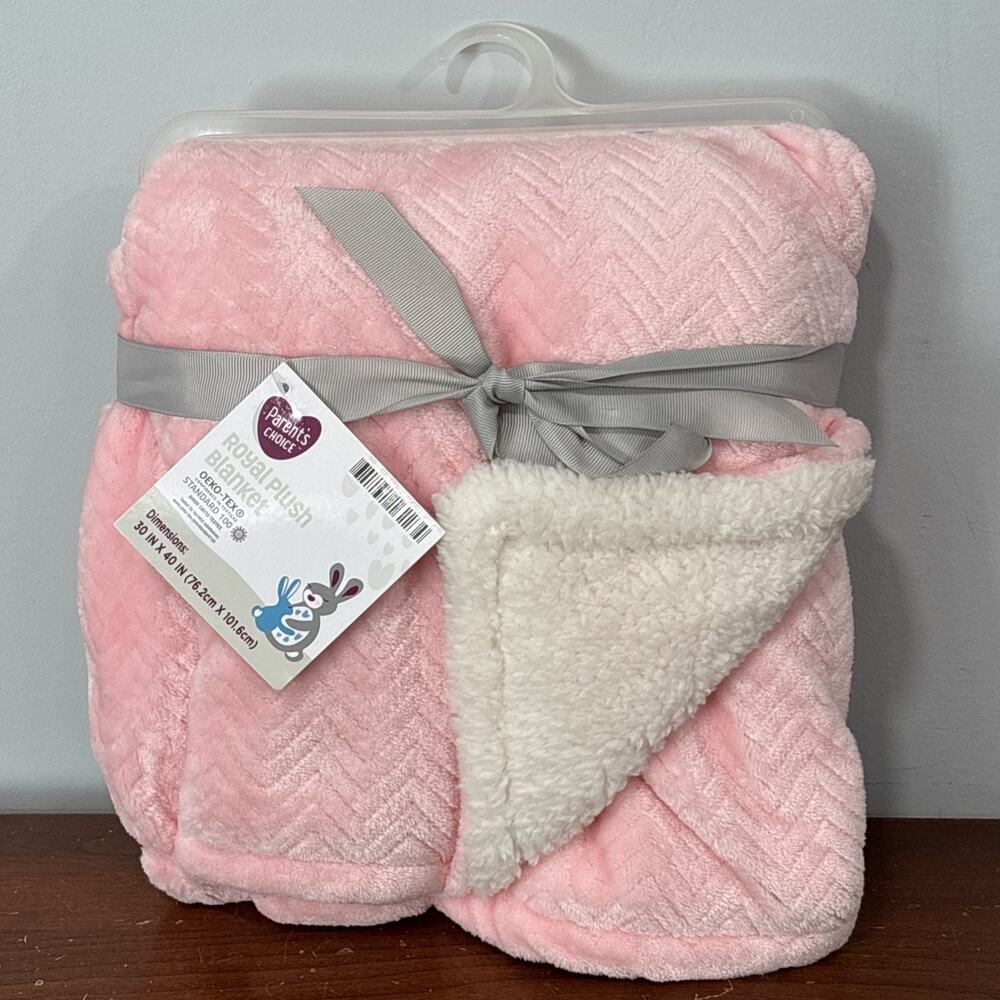 Parent’s Choice Royal Plush Sherpa Pink Chevron Zig Zag Baby Blanket NWT New